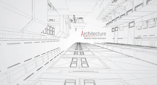 Wireframe architettura moderna. Concetto di wireframe urbano. Wireframe edificio illustrazione di architettura CAD disegno . — Vettoriale Stock