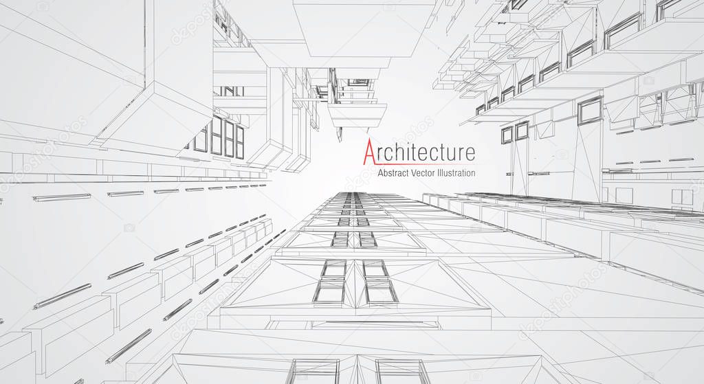 Modern architecture wireframe. Concept of urban wireframe. Wireframe building illustration of architecture CAD