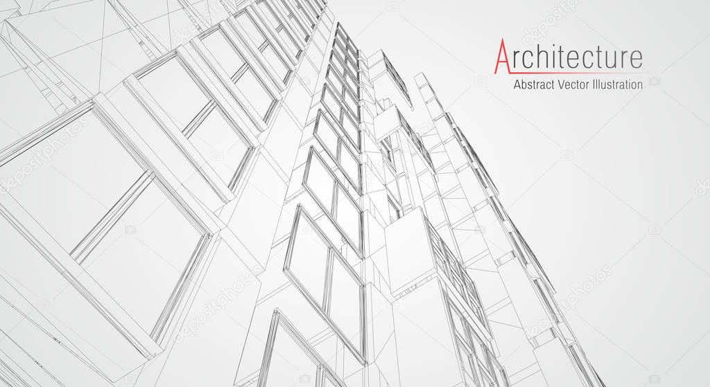 Modern architecture wireframe. Concept of urban wireframe. Wireframe building illustration of architecture CAD