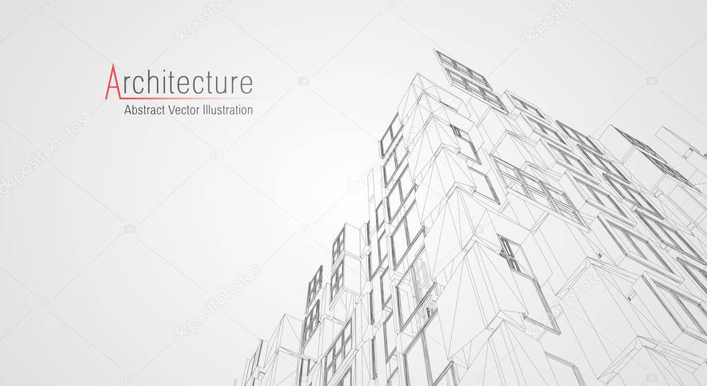 Modern architecture wireframe. Concept of urban wireframe. Wireframe building illustration of architecture CAD