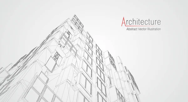 Moderne architectuur draadframe. Concept van stedelijke draadframe. Wireframe gebouw illustratie van het platform Cad tekening. — Stockvector