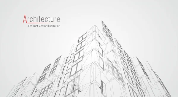 Arquitectura moderna wireframe. Concepto de cableado urbano. Edificio Wireframe ilustración de arquitectura Dibujo CAD . — Vector de stock