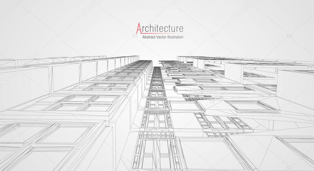 Modern architecture wireframe. Concept of urban wireframe. Wireframe building illustration of architecture CAD