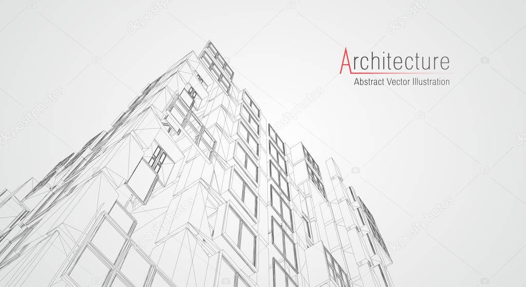 Modern architecture wireframe. Concept of urban wireframe. Wireframe building illustration of architecture CAD