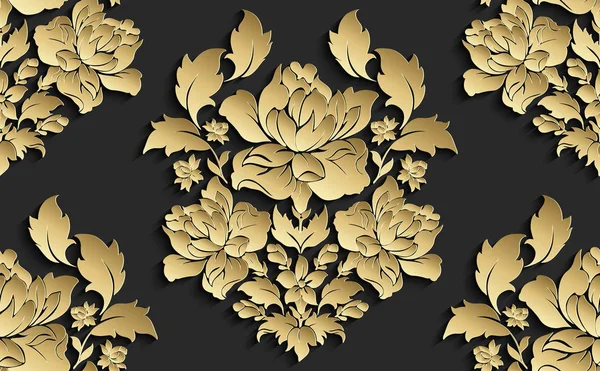 Fondos de pantalla en el estilo de Barroco. Vector damasco patrón floral sin costuras. Adorno de rosa  . — Archivo Imágenes Vectoriales