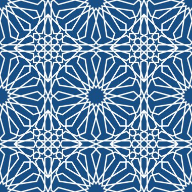 Mavi İslam desen. Dikişsiz Arapça geometrik desen, Doğu süsleme, Hint süsleme, Farsça motifi, 3d. Sonsuz doku kullanılan duvar kağıdı, desen dolgularını, web sayfası arka planı için .