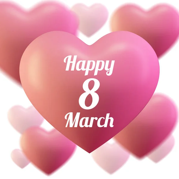 8 Marzo Festa della Donna modello di biglietto di auguri. Cuore di pallone rosa, Love. Illustrazione vettoriale dei cuori — Vettoriale Stock
