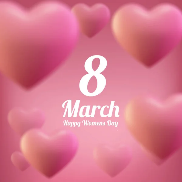 3 월 8 일 여성의 날 인사말 카드 서식 파일입니다. 분홍색 ballon 심장, 사랑입니다. 마음의 벡터 일러스트 레이 션 — 스톡 벡터