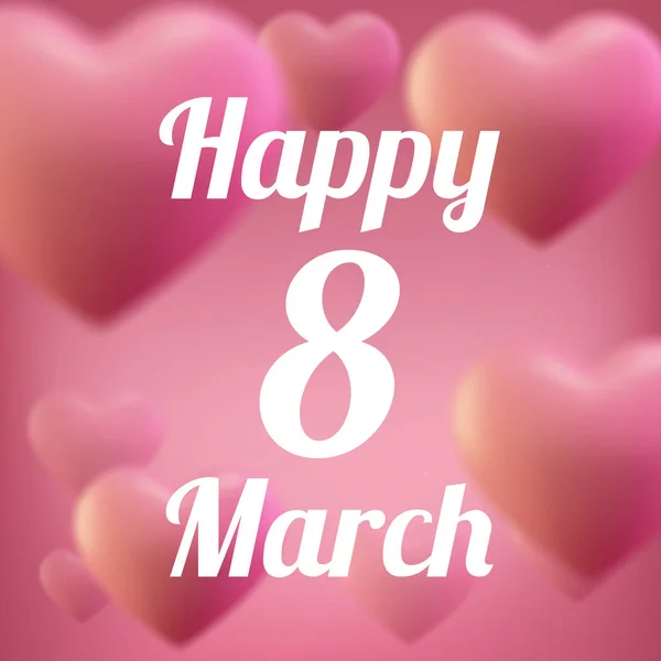 8 Marzo Womens Day plantilla de tarjeta de felicitación. Corazón de balón rosa, amor. Ilustración vectorial de corazones — Vector de stock