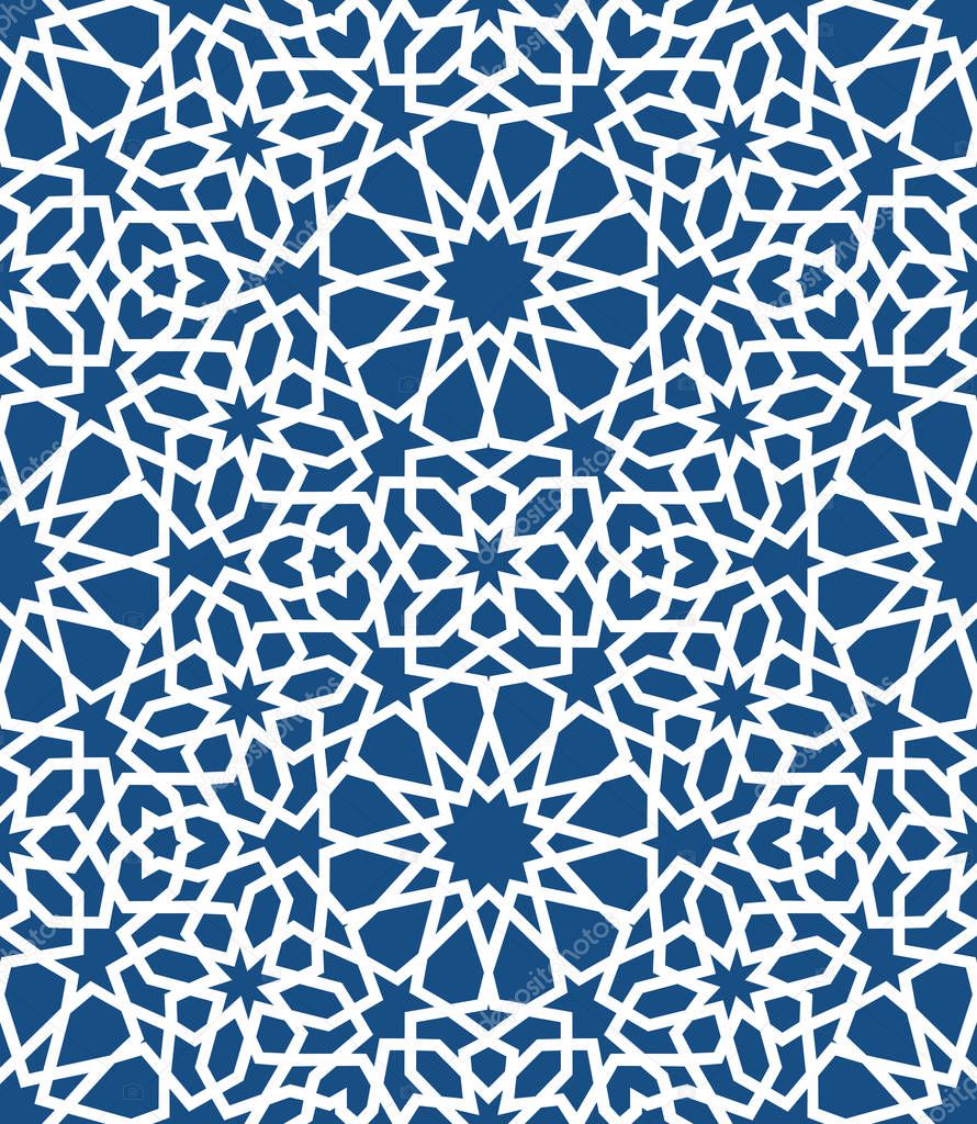 Blue islamic pattern . Seamless arabic geometric pattern, east ornament, indian ornament, persian motif, 3D. Endless texture can be used for wallpaper, pattern fills, web page background .