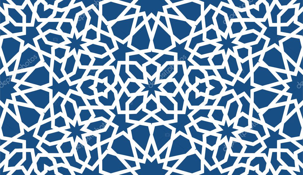 Blue islamic pattern . Seamless arabic geometric pattern, east ornament, indian ornament, persian motif, 3D. Endless texture can be used for wallpaper, pattern fills, web page background .