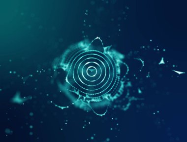 Soyut mavi 3d aydınlatmalı kafes küre bozuk. Neon işareti. Fütüristik teknoloji Hud öğesi. Zarif soyut küre yok. Büyük veri görselleştirme .