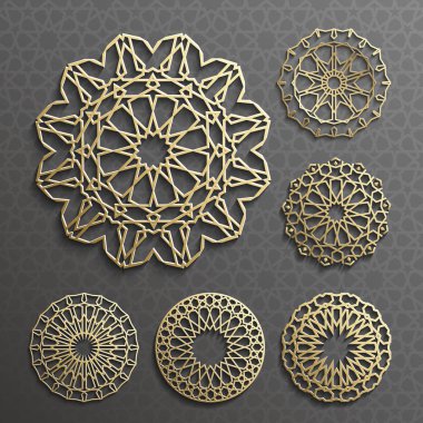 İslam süsleme vektör, Farsça motiff. 3D Ramazan desen öğeleri yuvarlak. Geometrik logo şablonu koymak. Dairesel süs Arapça sembolleri  .