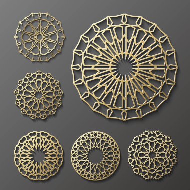 İslam süsleme vektör, Farsça motiff. 3D Ramazan desen öğeleri yuvarlak. Geometrik logo şablonu koymak. Dairesel süs Arapça sembolleri  .