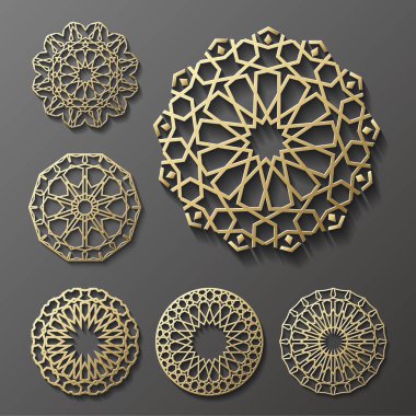 İslam süsleme vektör, Farsça motiff. 3D Ramazan desen öğeleri yuvarlak. Geometrik logo şablonu koymak. Dairesel süs Arapça sembolleri  .