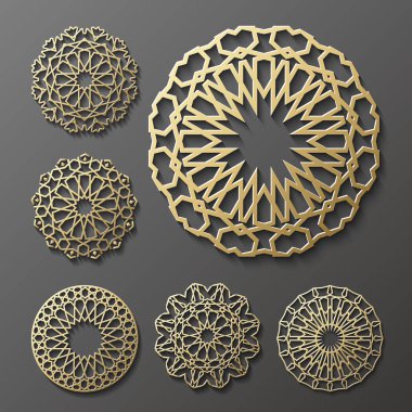 İslam süsleme vektör, Farsça motiff. 3D Ramazan desen öğeleri yuvarlak. Geometrik logo şablonu koymak. Dairesel süs Arapça sembolleri  .