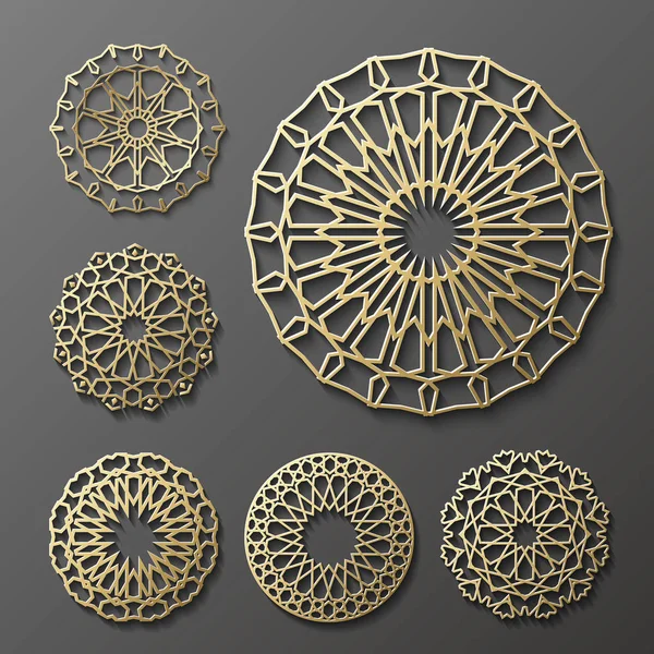 Ισλαμική στολίδι διάνυσμα, Περσικά motiff του. 3D Ραμαζάνι γύρο στοιχεία μοτίβο. Λογότυπο γεωμετρικό πρότυπο σετ. Εγκύκλιος καλλωπιστικών Αραβικά σύμβολα  . — Διανυσματικό Αρχείο