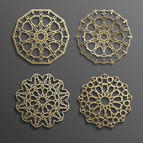 Исламский вектор орнамента, персидский мотив. 3d ramadan round pattern elements. Набор шаблонов геометрического логотипа. Циркулярные орнаментальные арабские символы   . — стоковый вектор