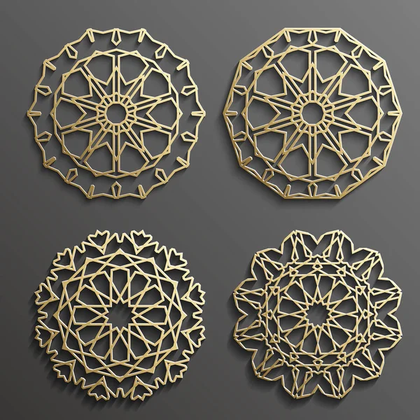 Islamitische sieraad vector, Perzisch motiff. 3D-ramadan ronde patroon elementen. Geometrische logo sjabloon set. Circulaire sier Arabische symbolen  . — Stockvector