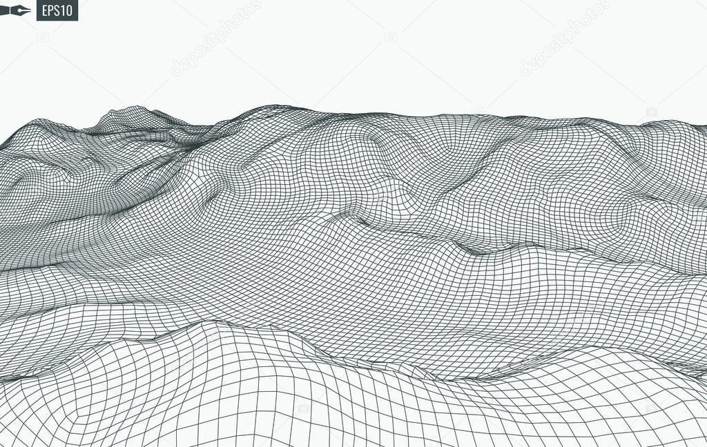 Abstract vector landscape background. Cyberspace grid. 3d technology vector illustration.