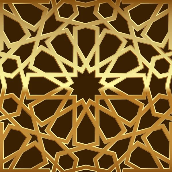 Islamsk ornament vektor, persisk motiv. 3d ramadan islamske runde mønsterelementer. Geometrisk sirkulær arabisk symbolvektor. Gullbakgrunn – stockvektor