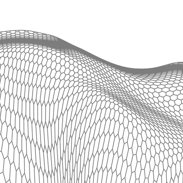 Soyut vektör tel kafes manzara arka plan. Siber kılavuz. 3D teknoloji tel kafes vektör çizim. Sunumlar için dijital tel kafes peyzaj . — Stok Vektör