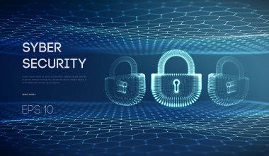 Cyber kilit güvenlik vektör çizim. Bilgi koruma ve güvenlik kavramı. Veri gizliliği ve dijital güvenliği, bilgisayar güvenlik kilidi. İnternette, veri descripting illüstrasyon insanlar