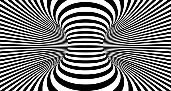 Фон оптических иллюзий. Абстрактные черно-белые иллюзии. Концептуальное проектирование вектора оптической иллюзии. Векторная иллюстрация EPS 10
