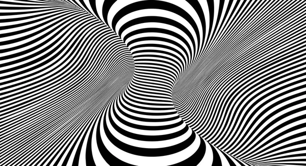 Fondo de líneas de ilusión óptica. Ilusiones abstractas en blanco y negro en 3D. Diseño conceptual del vector de ilusión óptica. EPS 10 Ilustración vectorial — Vector de stock