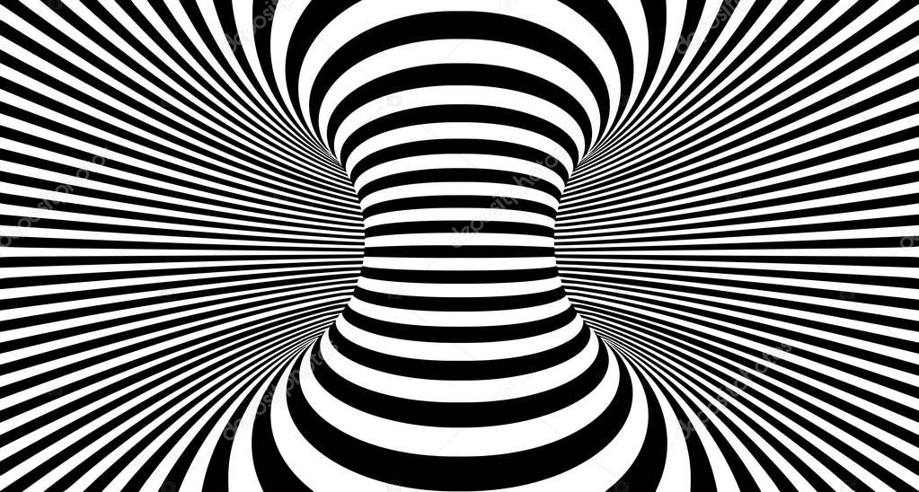 Optical illusion lines background. Abstract 3d black and
