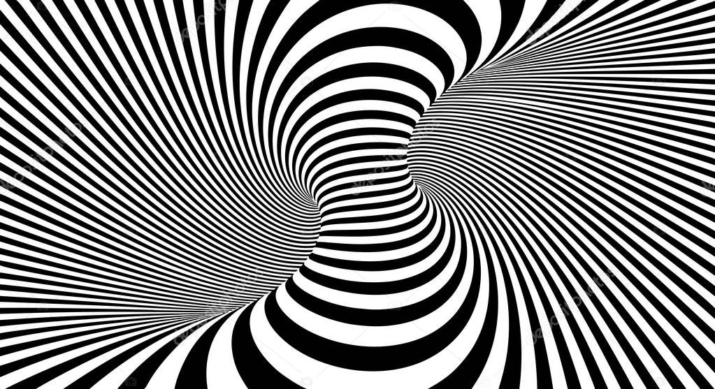 Optical illusion lines background. Abstract 3d black and white illusions. Conceptual design of optical illusion vector. EPS 10 Vector illustration