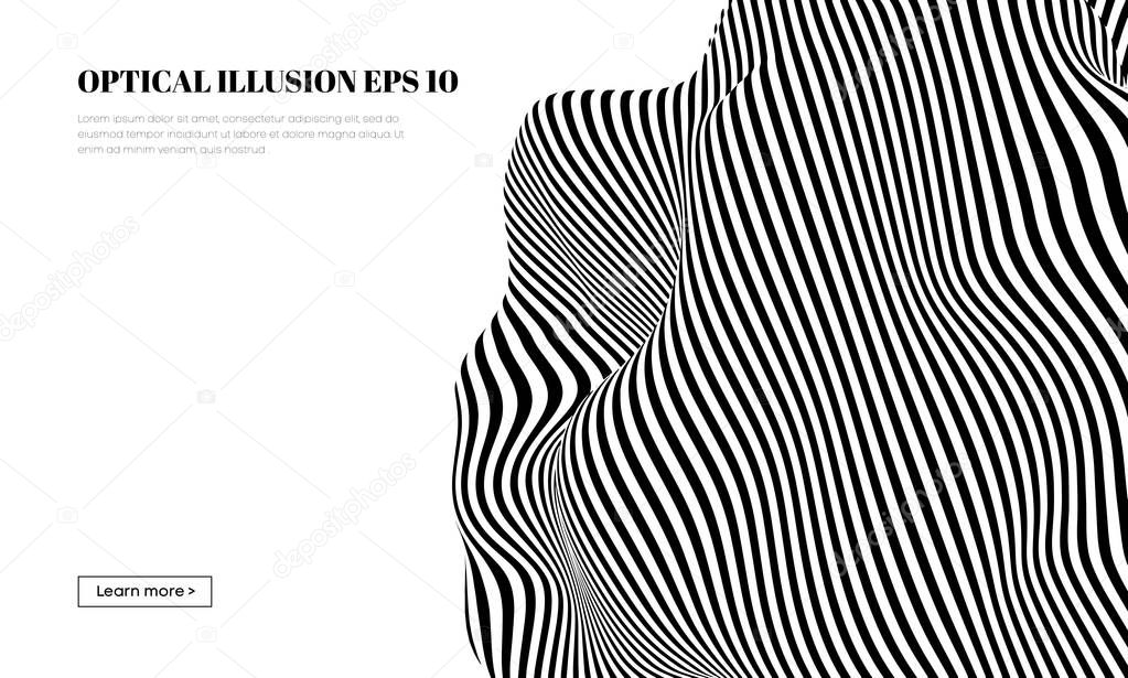 Optical illusion lines background. Abstract 3d black and white illusions. Conceptual design of optical illusion vector. EPS 10 Vector illustration