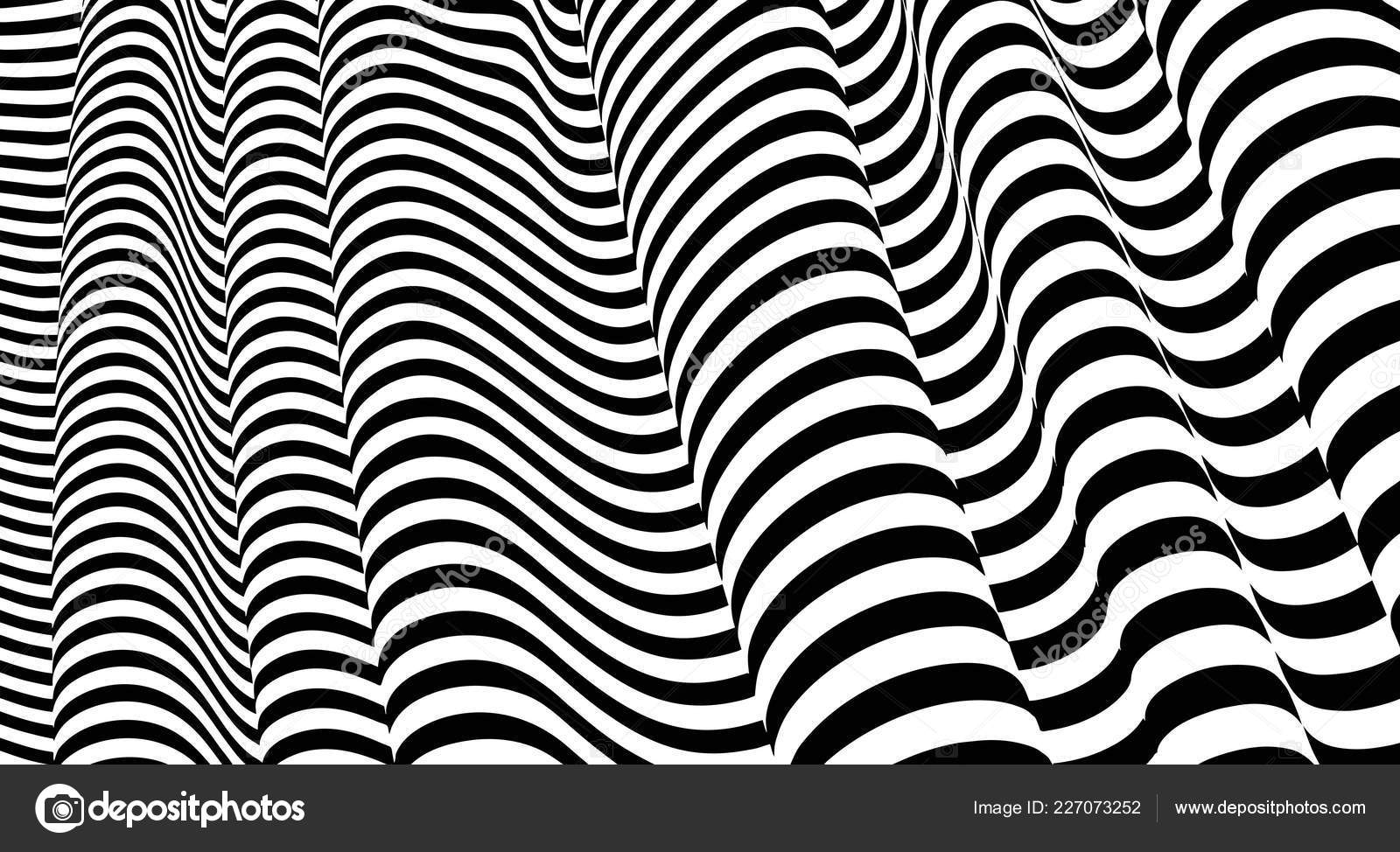 Optical illusion lines background. Abstract 3d black and white