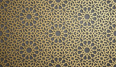 İslam süsleme vektör, Farsça motiff. 3D Ramazan İslam yuvarlak kalıp elemanları. Geometrik dairesel süs Arapça simge vektör. Altın arka plan