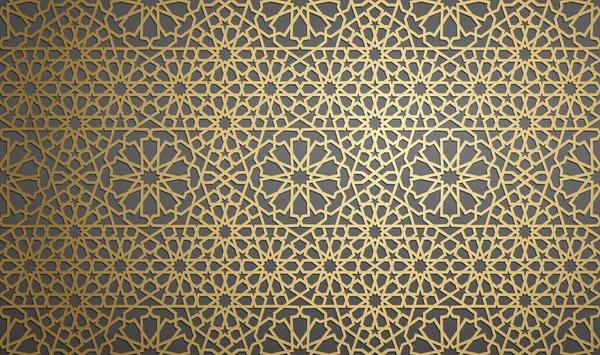 Исламский вектор орнамента, персидский мотив. 3d ramadan islamic round pattern elements. Геометрический круговой орнаментальный арабский символьный вектор. Золотой фон — стоковый вектор