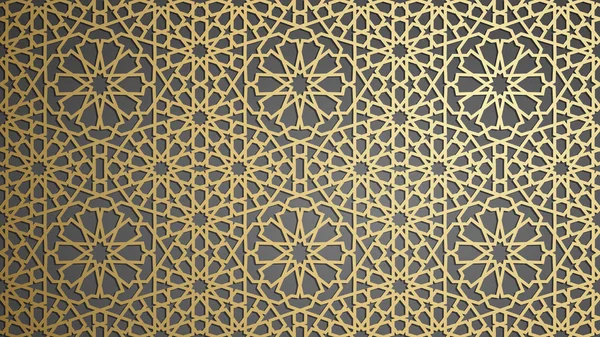 Vector de ornamento islámico, motivo persa. 3d ramadán elementos patrón redondo islámico. Geométrica circular ornamental arábiga símbolo vector. Fondo dorado — Archivo Imágenes Vectoriales
