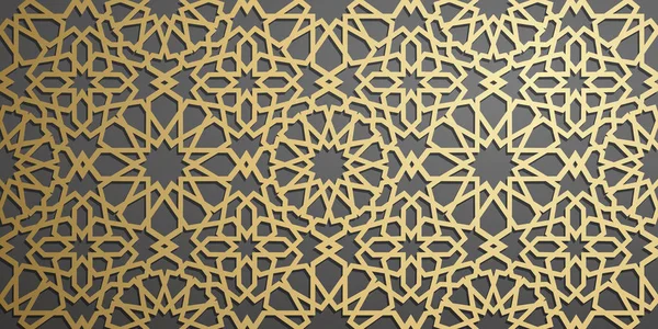 Исламский вектор орнамента, персидский мотив. 3d ramadan islamic round pattern elements. Геометрический круговой орнаментальный арабский символьный вектор. Золотой фон — стоковый вектор