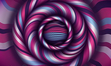İllüstrasyon vektör arka plan esnek. Eğri sanat ve warp desen. Optik satırları tasarım. Stripes zemin dokusu. Yanılsama etkisi, çizgili bozulma. Çizgili duvar kağıdı eleman, dekoratif süslü