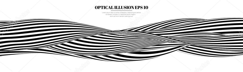 Optical illusion lines background. Abstract 3d black and white illusions. EPS 10 Vector illustration. Abstract waves vector.