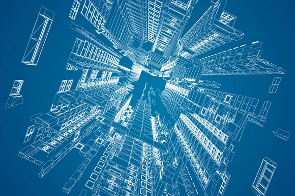 Modern mimari tel kafes. Kentsel tel kafes kavramı. Mimari Cad çizimi bina tel kafes çizim.