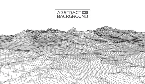 Abstracto vector wireframe paisaje fondo. Red ciberespacial. 3d tecnología wireframe vector ilustración. Paisaje digital para presentaciones  . — Archivo Imágenes Vectoriales