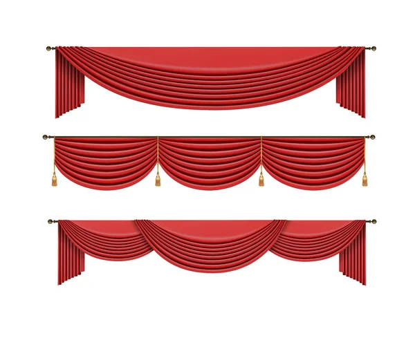 Set di tende rosse sul palco del teatro. Illustrazione vettoriale della maglia . — Vettoriale Stock