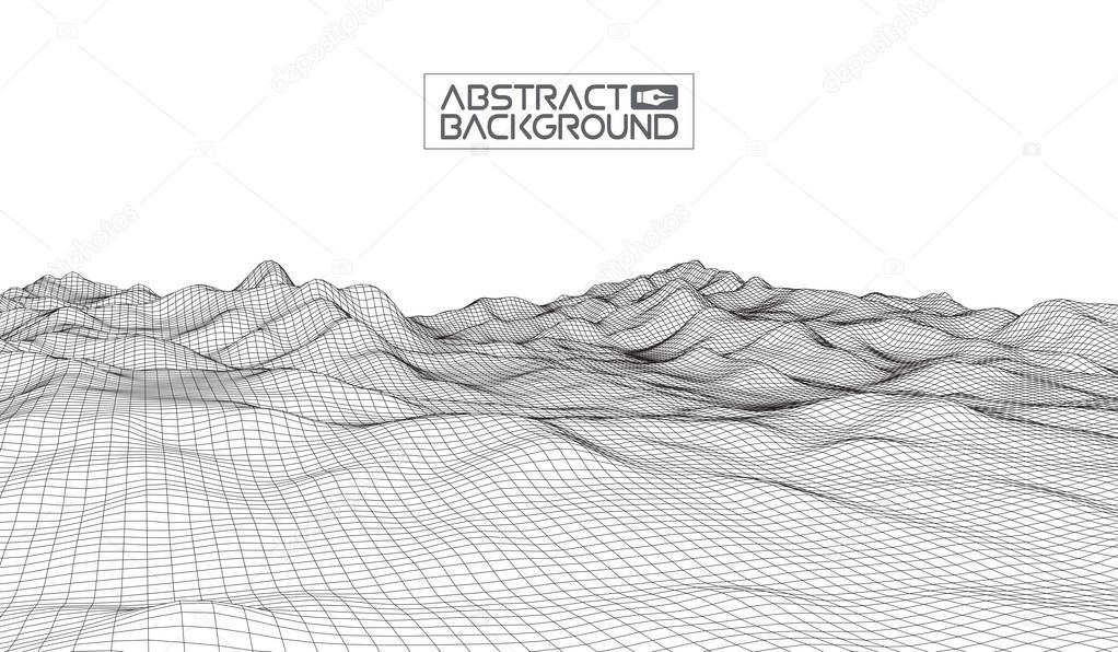 Abstract vector wireframe landscape background. Cyberspace grid. 3d technology wireframe vector illustration. Digital wireframe landscape for presentations .