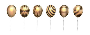 Metalik altın balon beyaz izole et. Uçan balon doğum günü partisi veya tatil poster için trendy retro desenleri ile izole.