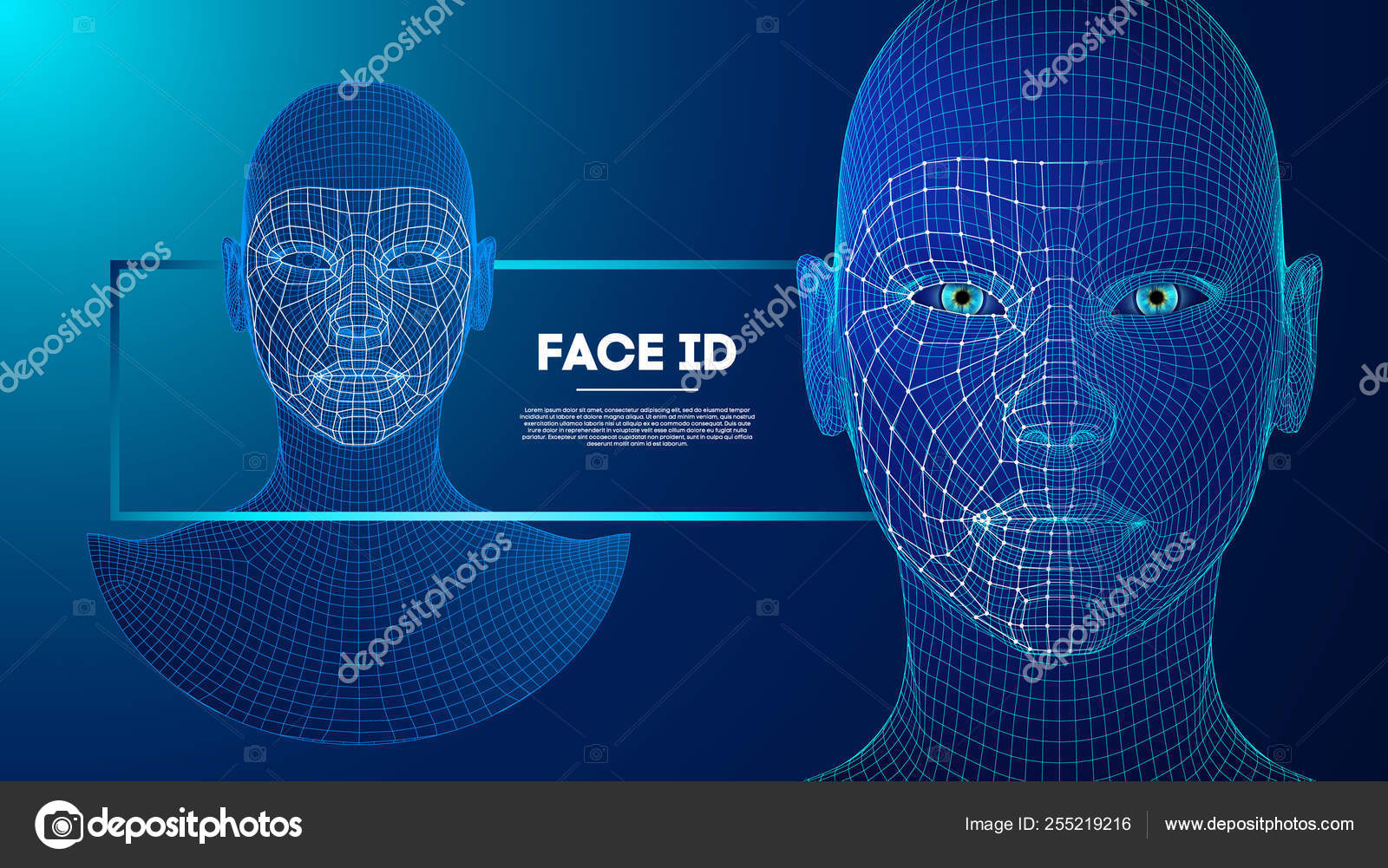 Robot blue eyes android with detailed iris and pupil. Facial