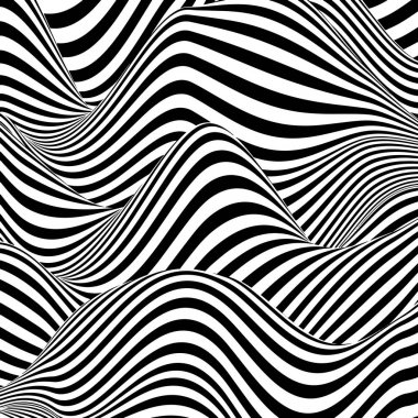 Optik illüzyon arka planda. Soyut üç boyutlu siyah beyaz illüzyonlar. Optik illüzyon vektörünün kavramsal tasarımı. EPS 10 Vektör illüstrasyonu