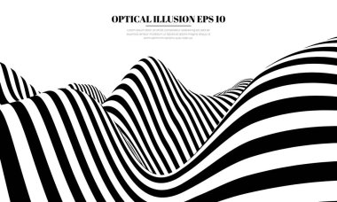 Optik illüzyon arka planda. Soyut üç boyutlu siyah beyaz illüzyonlar. Optik illüzyon vektörünün kavramsal tasarımı. EPS 10 Vektör illüstrasyonu