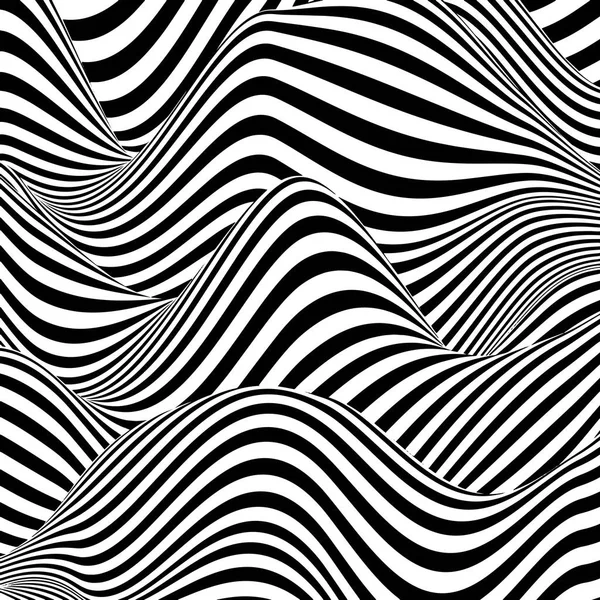 Fondo de líneas de ilusión óptica. Ilusiones abstractas en blanco y negro en 3D. Diseño conceptual del vector de ilusión óptica. EPS 10 Ilustración vectorial — Vector de stock