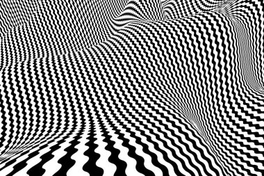 Optik illüzyon arka planda. Soyut üç boyutlu siyah beyaz illüzyonlar. Optik illüzyon vektörünün kavramsal tasarımı. EPS 10 Vektör illüstrasyonu
