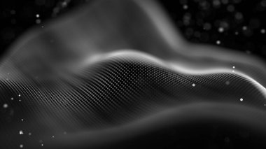 Veri teknolojisi soyut gelecek çizimi. Karanlık arka planda noktaları ve çizgileri birleştiren düşük polimerli bir şekil. 3 boyutlu görüntüleme. Büyük veri görselleştirmesi .